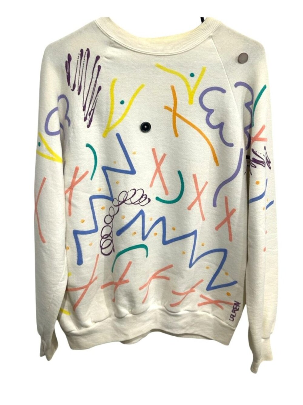 Jerzees by Russel White Large Sweatshirt Abstract Print 90s Retro Vintage